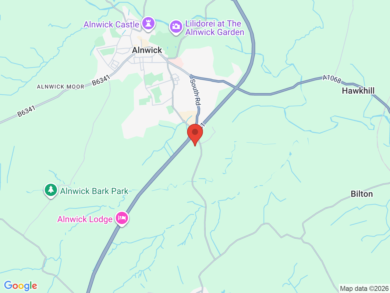 Map showing Alnwick