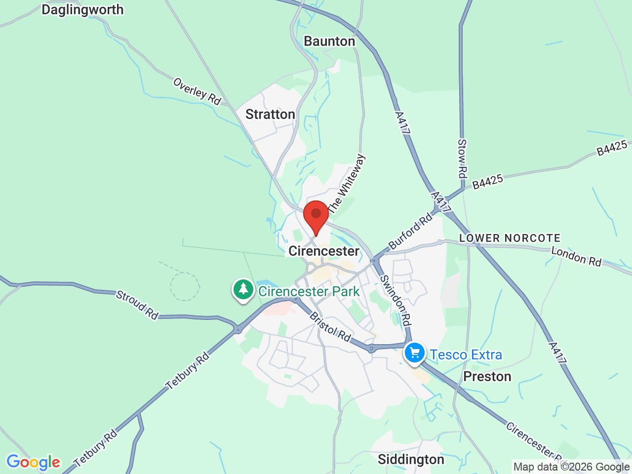 Map showing Cirencester