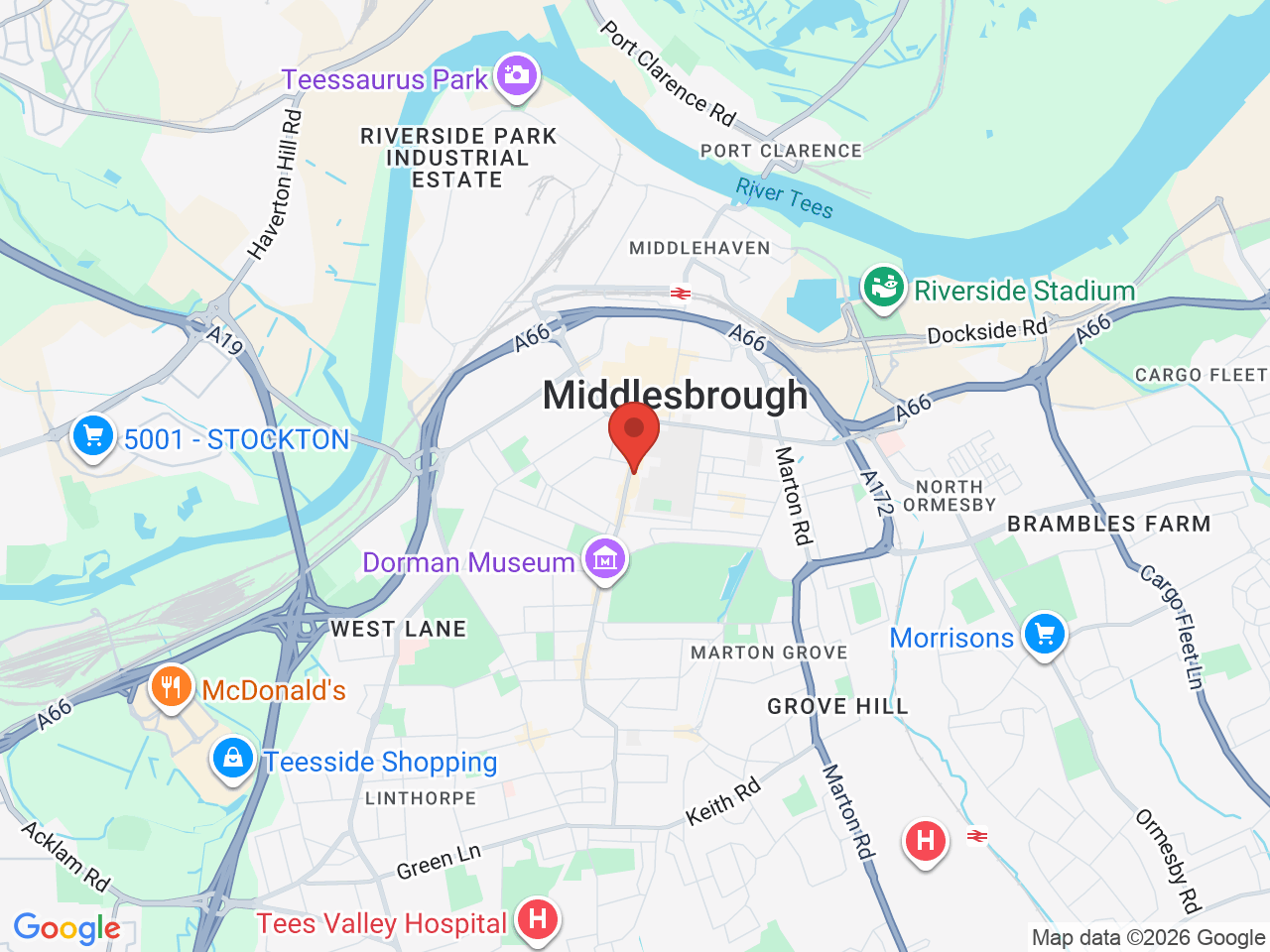 Map showing Middlesbrough